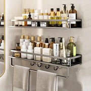 Organizzatore per la doccia 2 pezzi 40 cm - Inox - Kit per la doccia - Supporto per asciugamano - 4 ganci - Grigio - Utilizzabile in camera da letto - soggiorno - cucina - bagno