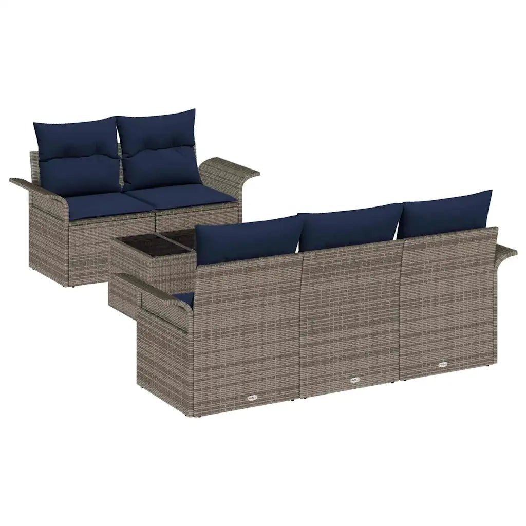 Set Divano da Giardino 6 pcs Grigio e Blu Navy polyrattan 3353914