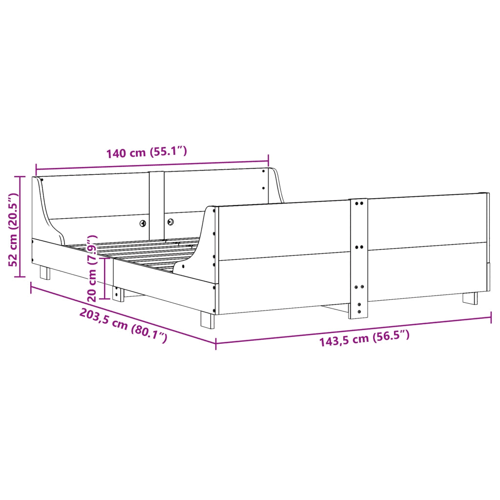 Giroletto senza Materasso-Struttura Letto Marrone Cera 140x200cm Massello Pino 306212