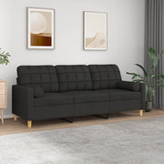 Divano a 3 Posti con Cuscini-Sofa 3 Posti con Cuscini Nero 180 cm in Tessuto 594309