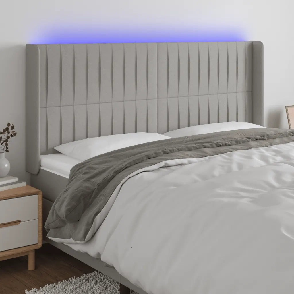 Testiera a LED-Testata con LED Grigio Chiaro 163x16x118/128 cm in Tessuto 696847