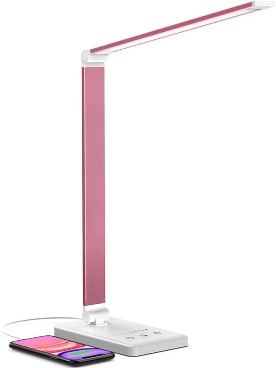 Lampada da Scrivania LED con Ricarica USB, Cura degli Occhi, Tasti Sensibili, Regolabile, Notturna, Opaca, 5 Modi di Illuminazione, 10 Livelli di Brillantezza, Timer Automatico (Rosso)