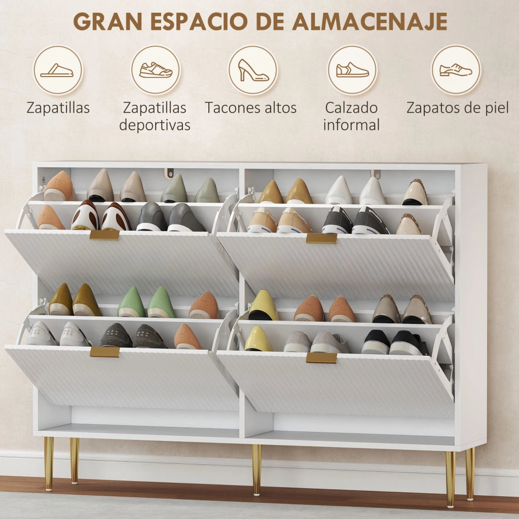 Mobiletto per Scarpe con 4 Ante e Ripiani Regolabili ¨C Minimal ¨C 105x24x91,5 cm Bianco