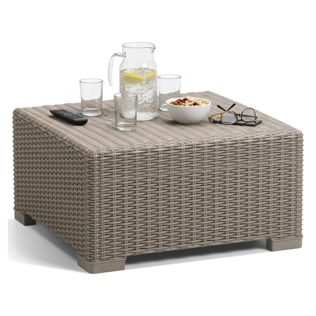Tavolino da esterno Parksville, Tavolo basso da giardino, Mobiletto outdoor multiuso, Mensola multifunzione, 68x68 h35 cm, Tortora