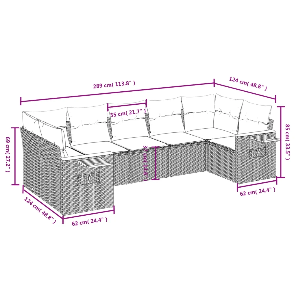 Set Divani da Giardino 7 pz con Cuscini Nero in Polyrattan 3227107