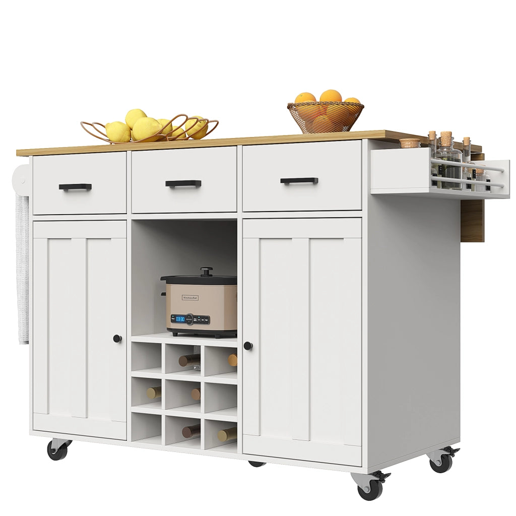 Carrello da Cucina con Piano Lavoro ¨C MINIMAL ¨C Bianco, Legno, Ripiani Regolabili