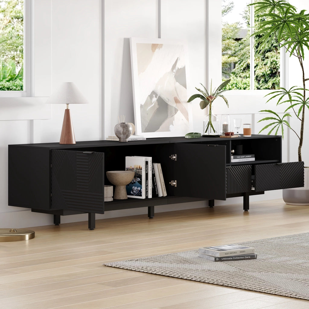 Mobile TV 200x40x51 cm con ante e ripiani aperti in truciolato nero