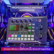 Carta di Sono per Live - Interfaccia Audio - Mixer DJ Effetti - Cambia Voce - F988 Stereo Mixer Bluetooth per Streaming in Tempo Reale, Youtube, PC, Studio di Registrazione e Giocattoli