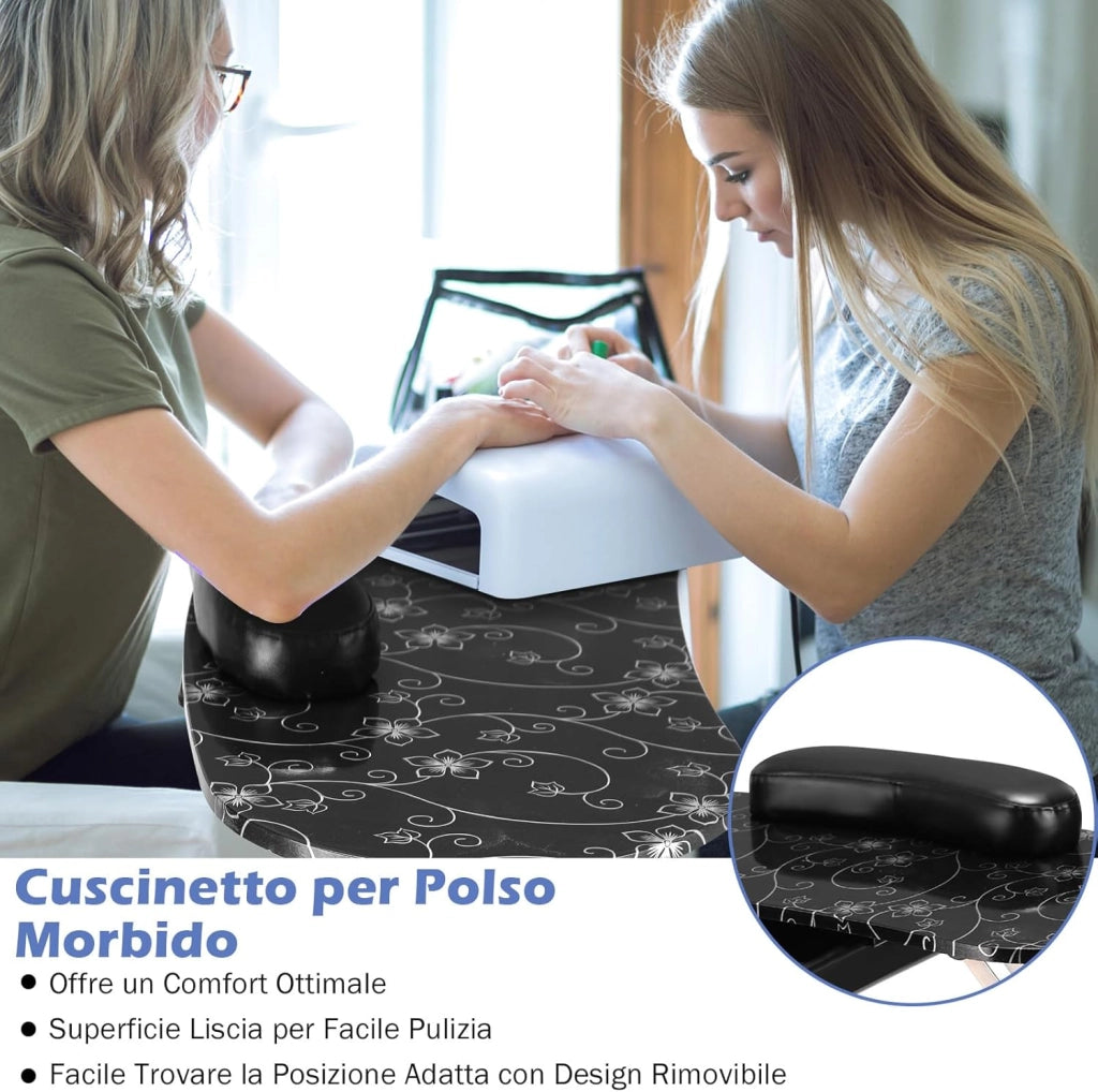 Tavolo per Manicure, Tavolo per Unghie Pieghevole per Estetista con Ruote, Cassetto e Cuscino Poggiapolsi (Nero)