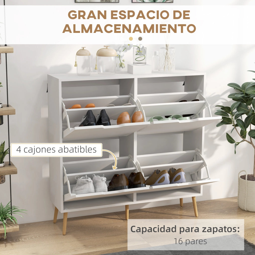 Scarpiera Slim con 4 Ante Abatibili ¨C Xylo ¨C Legno Bianco 95x26x95cm 16 Paia