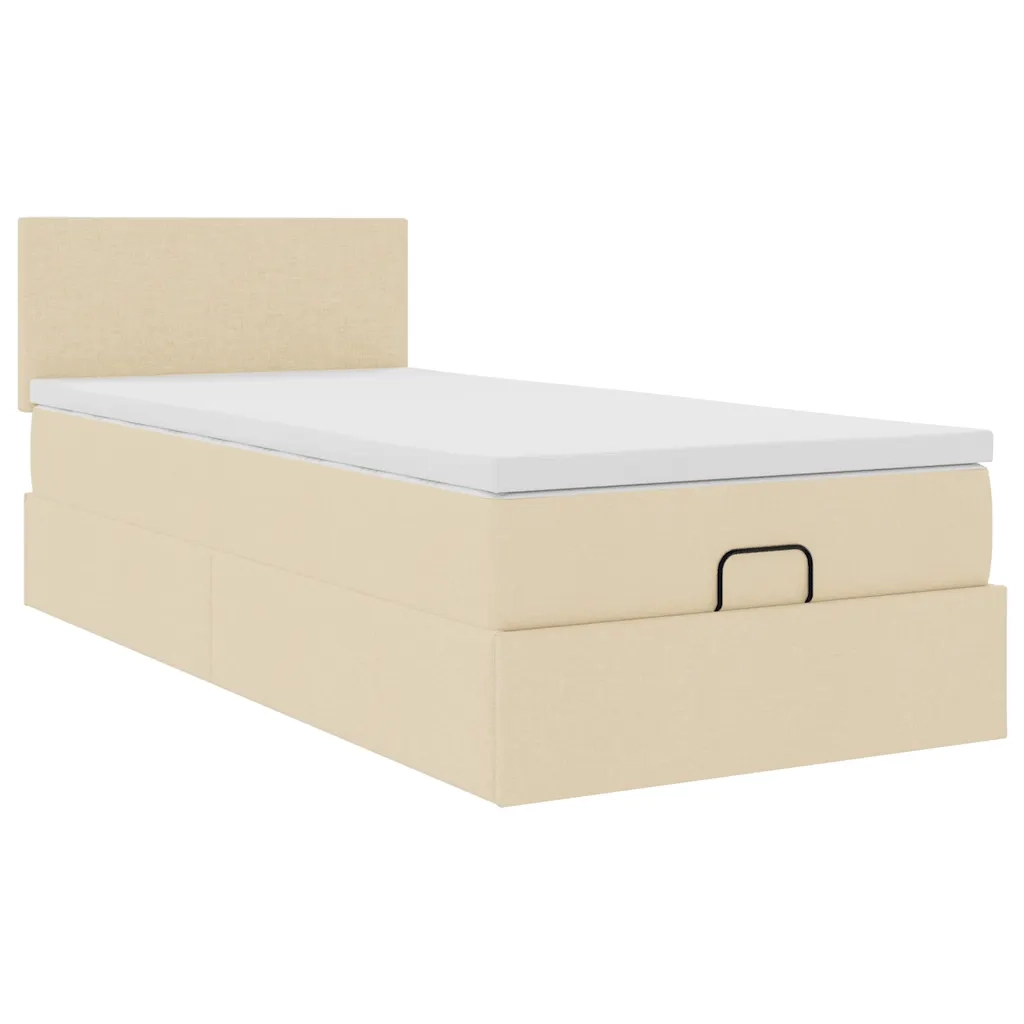 Pouf Letto con Materasso e LED Crema 90x200 cm in Tessuto 3312199