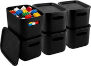 Set di archiviazione in plastica da 6 pezzi - Nero - 25 x 17,6 x 15 cm - Stivabile - Adatto per bagno/ufficio/armadio