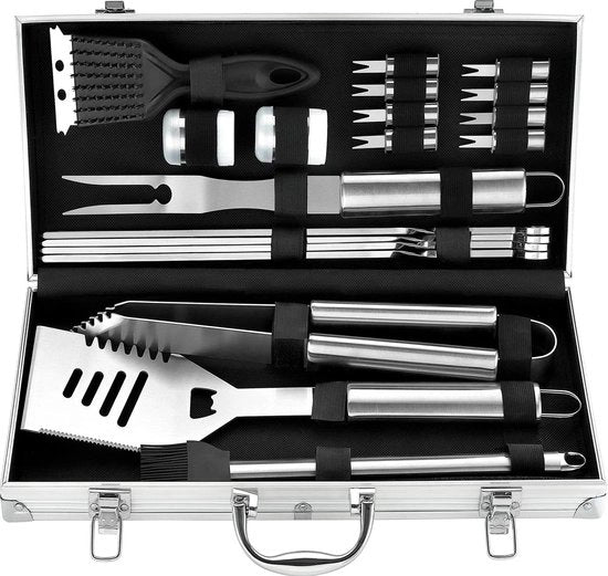 Accessori per barbecue, acciaio inossidabile, set di forchette e coltelli BBQ di alta qualità, con borsa portatile, set di utensili per barbecue ideale per uomini, con termometro per carne, regalo.
