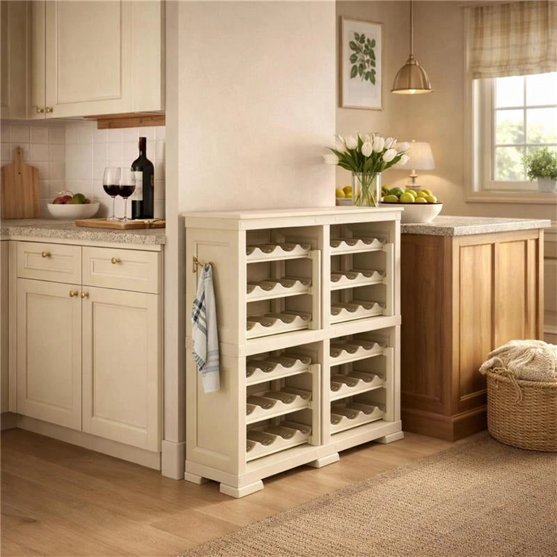 SCAFFALE PORTABOTTIGLIE PER 48 BOTTIGLIE 79X42,5X85,5 CM – CANTINETTA MODERNA A VISTA SENZA ANTE, MOBILE VINO MODULARE