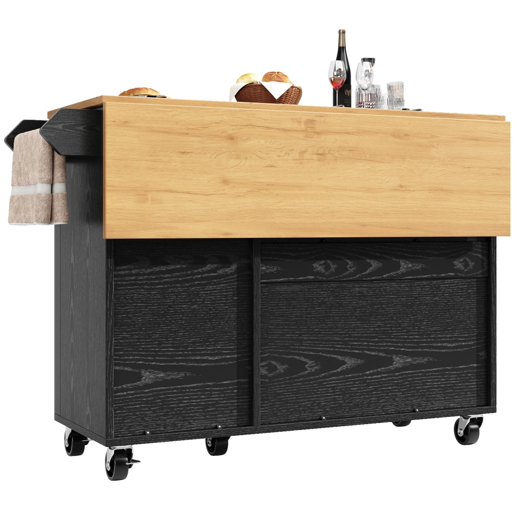 OKWISH Carrello da cucina con 3 ante, piano ribaltabile, ripiani regolabili, portaasciugamani e ruote, nero