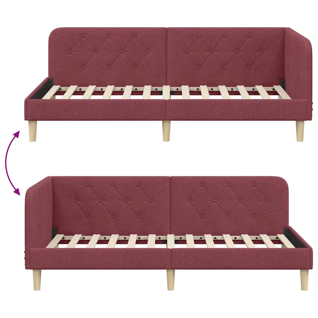 Letto singolo | Letto per adulti | Cornice del letto ad angolo Rosso Vino 90 x 200 cm Tessuto