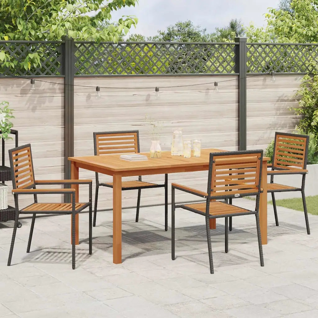 Set da Pranzo per Giardino 5 pcs Nero Legno di Acacia Massello