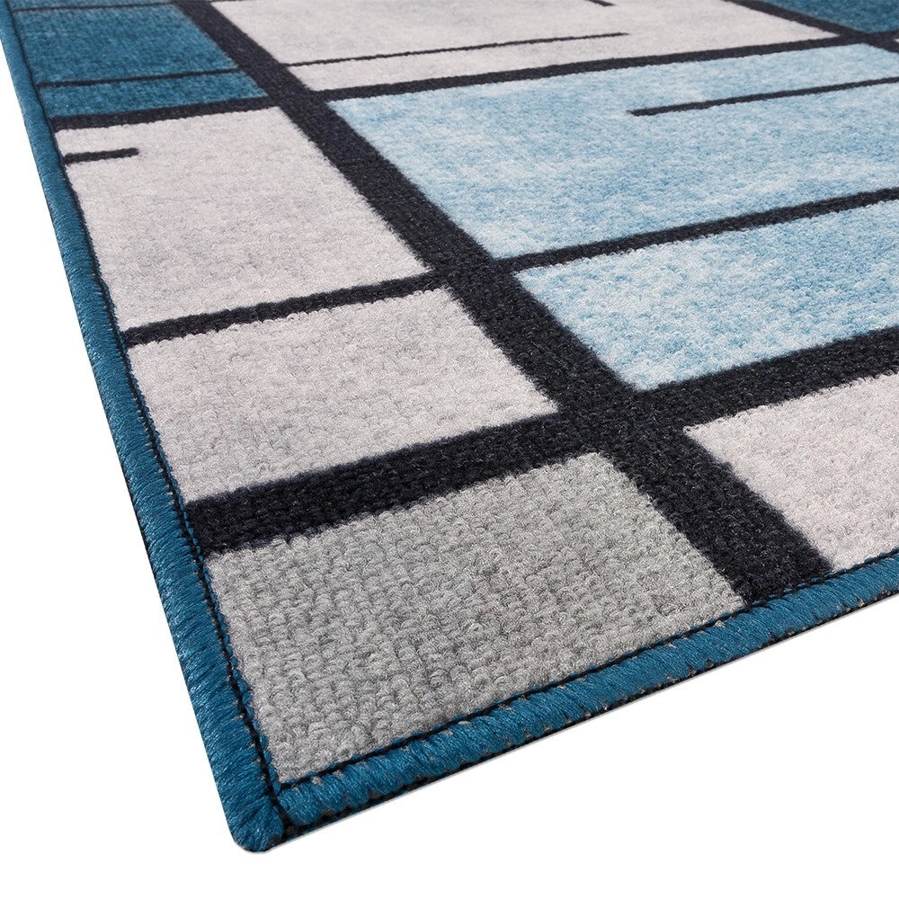 Tappeto Cucina Bordato Antiscivolo 57x280 Cm Moderno Passatoia Colori Accesi Marmorizzato Blu
