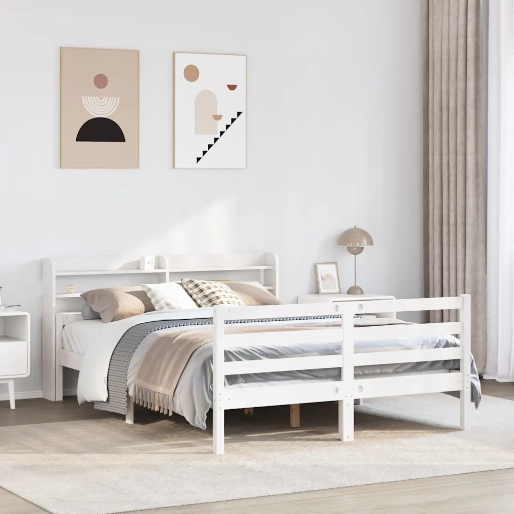 Giroletto con Testiera Bianco 150x200 cm Legno Massello di Pino