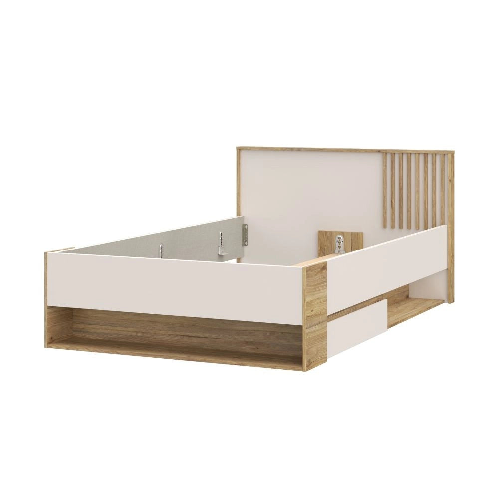 Letto Una Piazza e Mezza Neutra 120x200 con Cassetto e Vani a Giorno Rovere e Cashmere