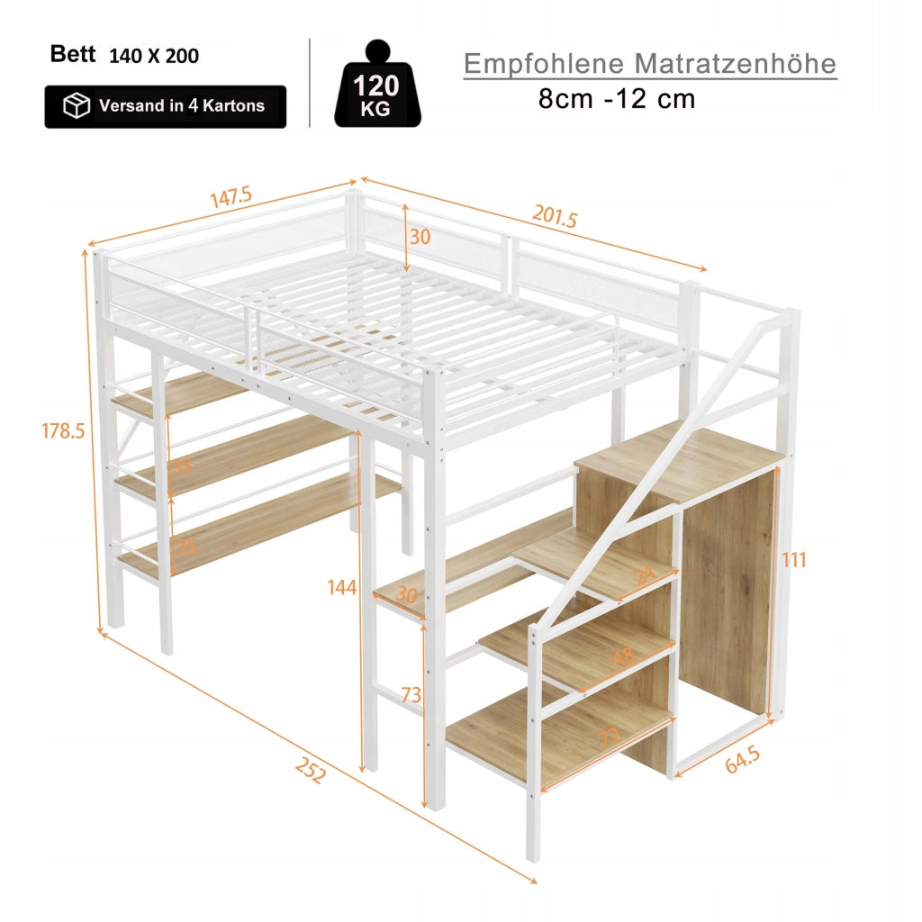 Letto a castello in metallo - Xylo - 140x200 - Bianco - Senza materasso