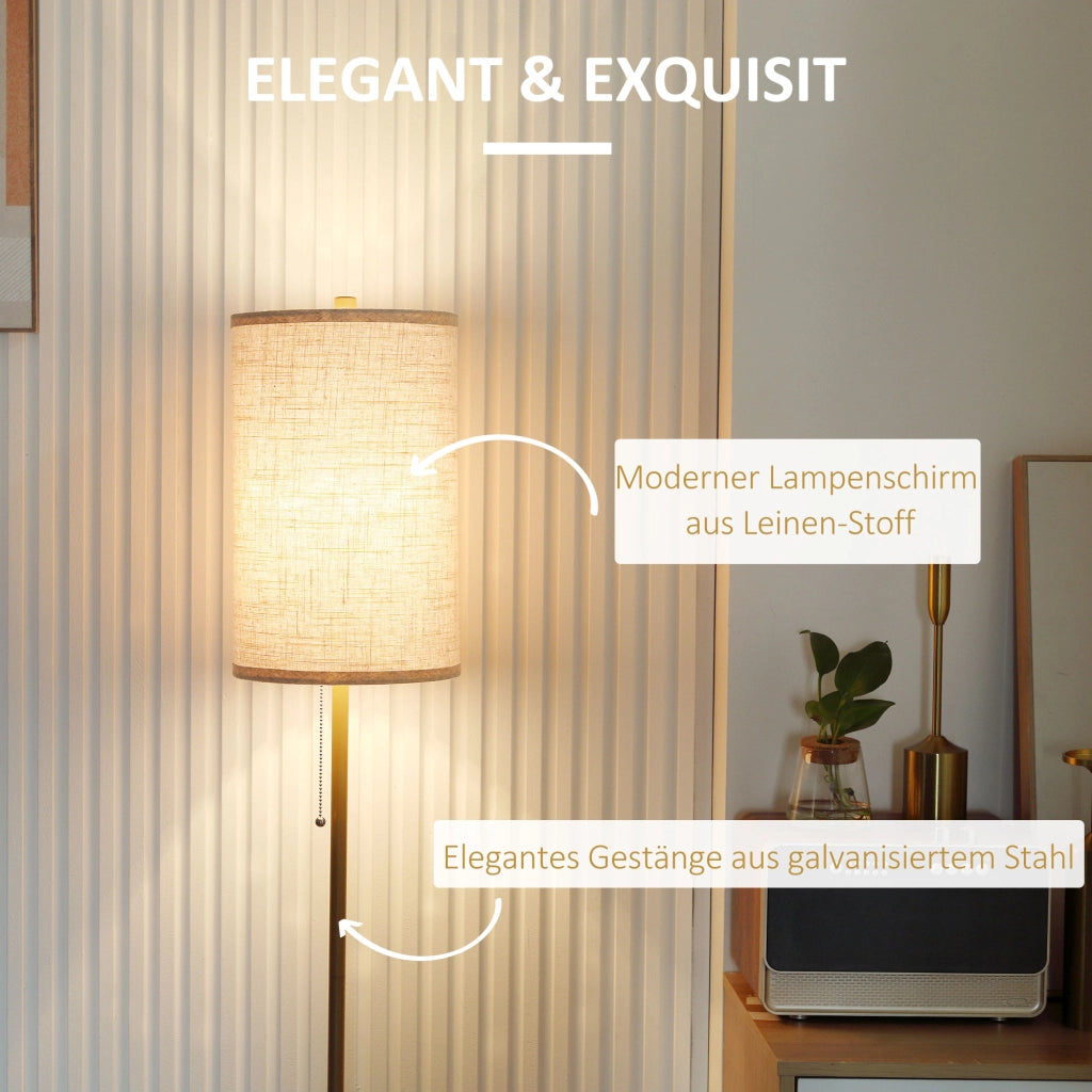 Lampada da terra elegante ¨C Xylo ¨C Acciaio con paralume in tessuto, interruttore a catena, oro e bianco