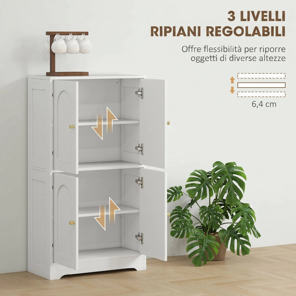 Credenza da Cucina 60x30x110 cm con 2 Armadietti 4 Ante 2 Ripiani Regolabili in Legno Bianco