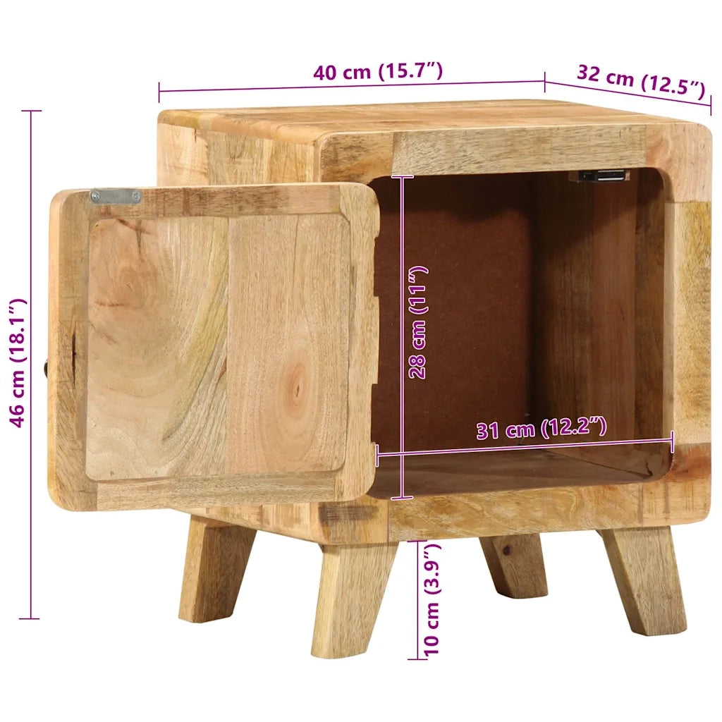 Comodini 2pz-Set di 2 Tavolino da notte 40x32x46 cm in Legno Massello di Mango Grezzo