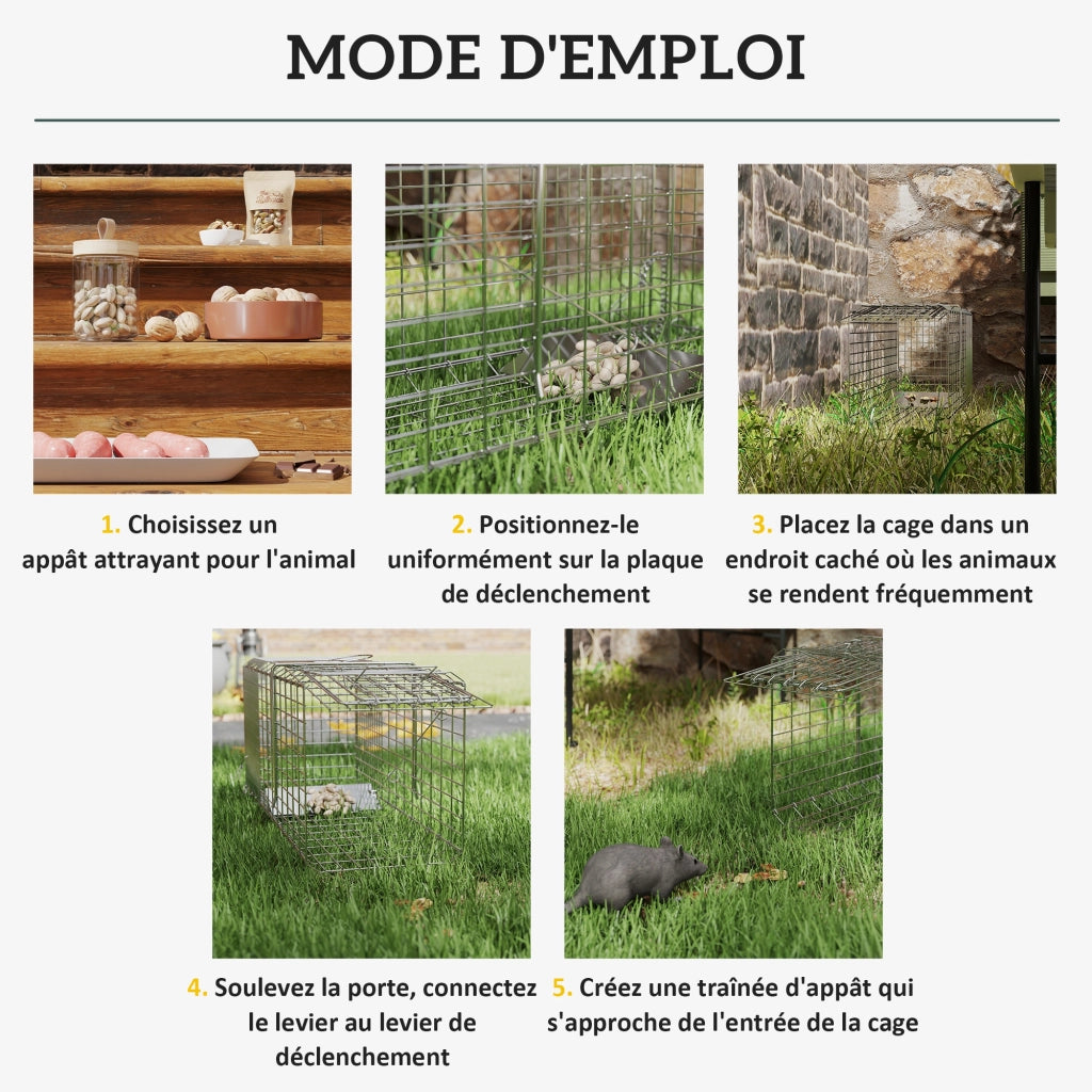 Trappola Gabbia Pieghevole per Topi ¨C Xylo ¨C 2 Porte con Maniglia 66x24x30.5cm Acciaio Grigio