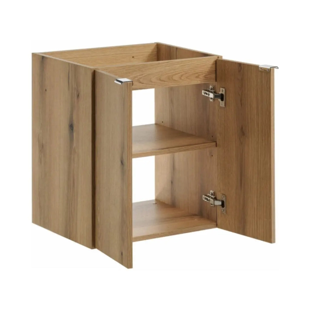 Set da bagno sospeso VANO in rovere e bianco 50cm: mobili sotto lavabo con armadietti + lavabo incassato