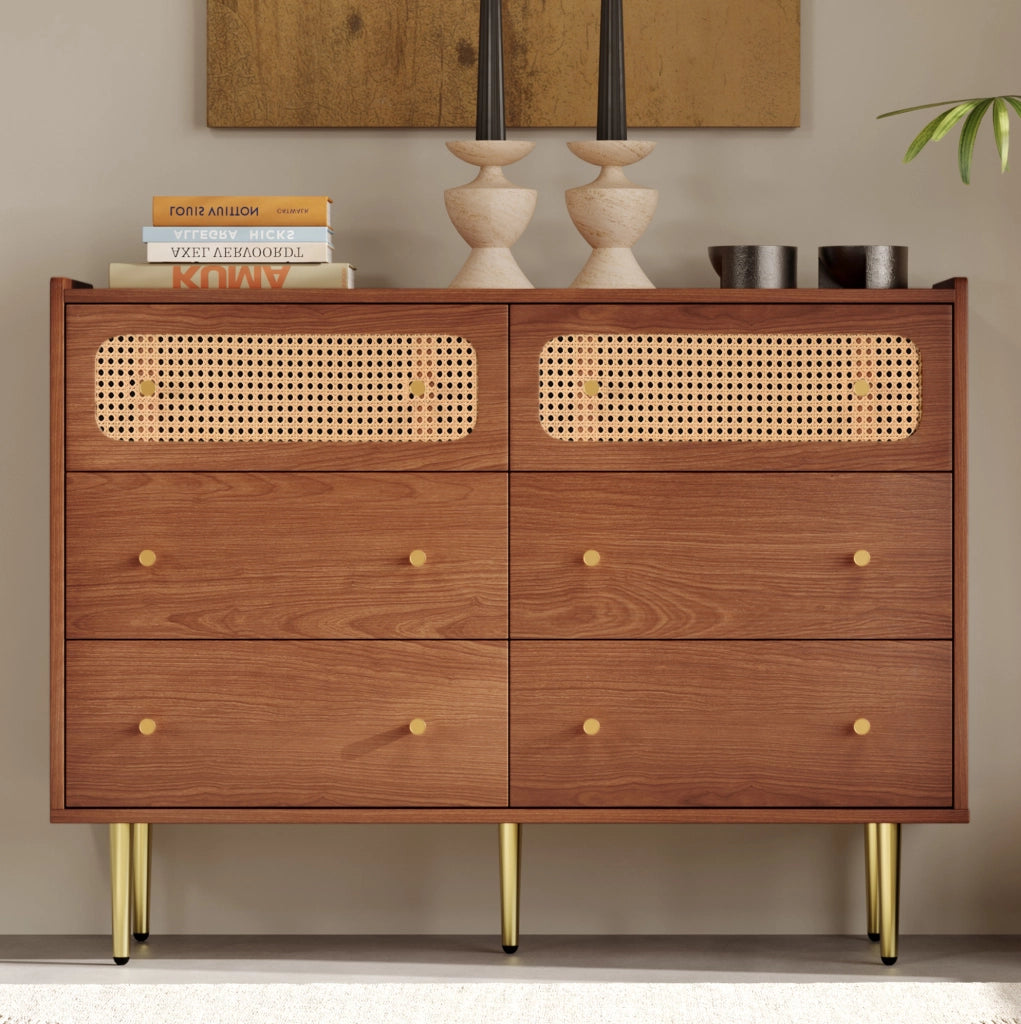 Cassettiera con 6 cassetti in legno e metallo colore noce