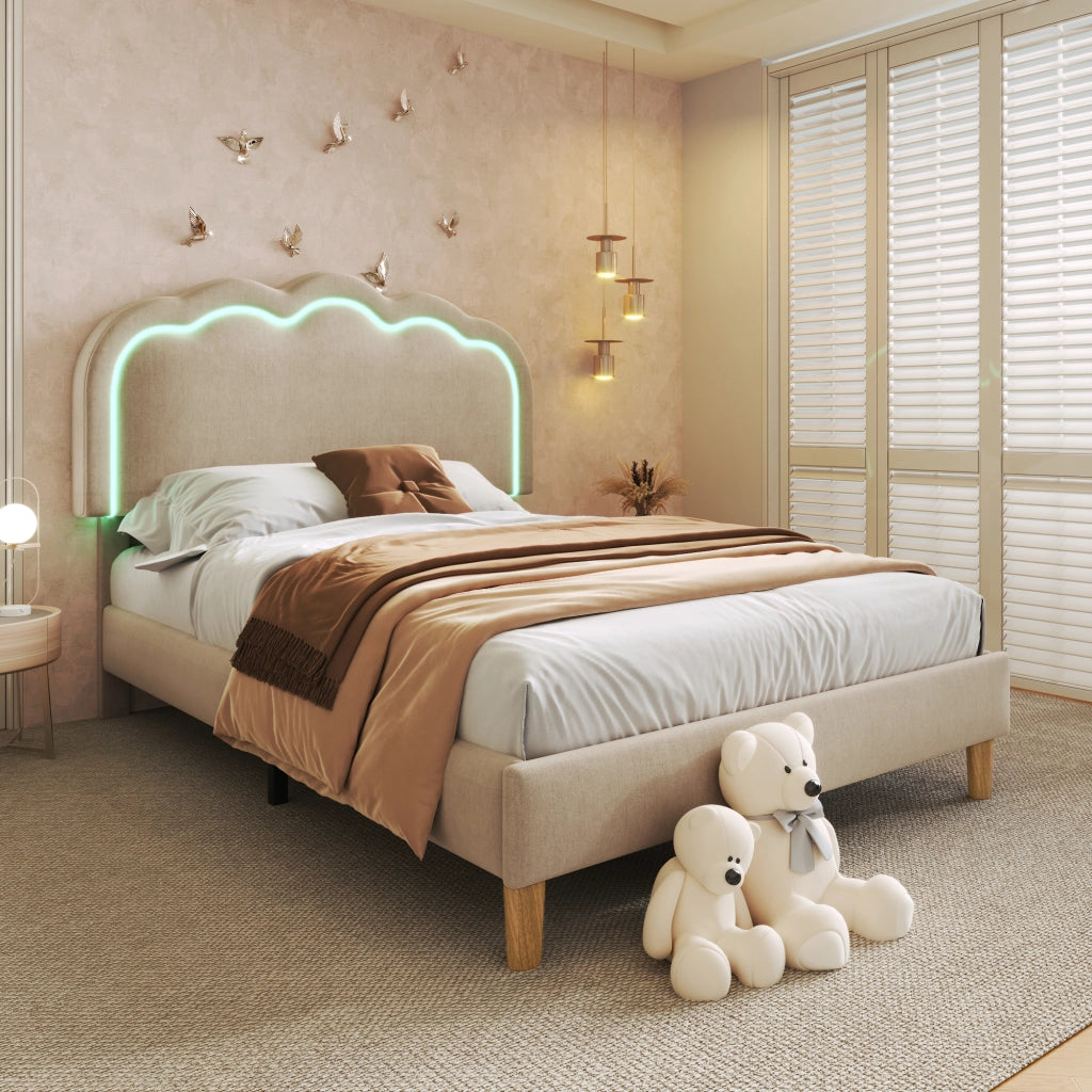 letto imbottito lino beige 90 x 200 cm