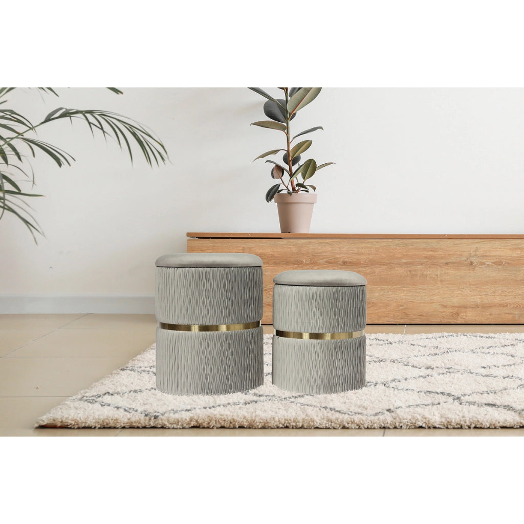 Set di 2 pouf contenitori Milas in velluto grigio