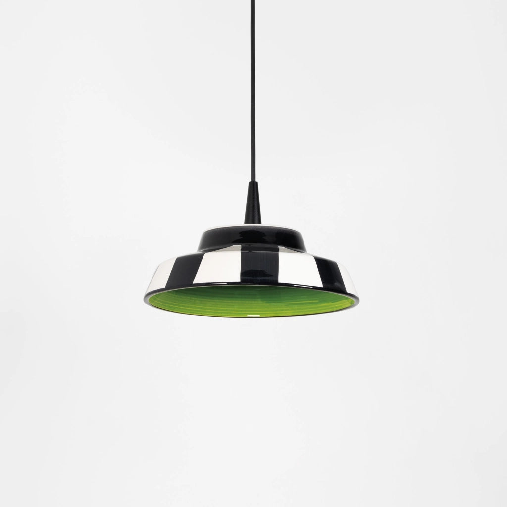 Circus Lampada a Sospensione Verde in Ceramica Artigianale Made in Italy LED 8W 2700K Diametro 24 cm Altezza 300 cm Design Rigato Bicolore