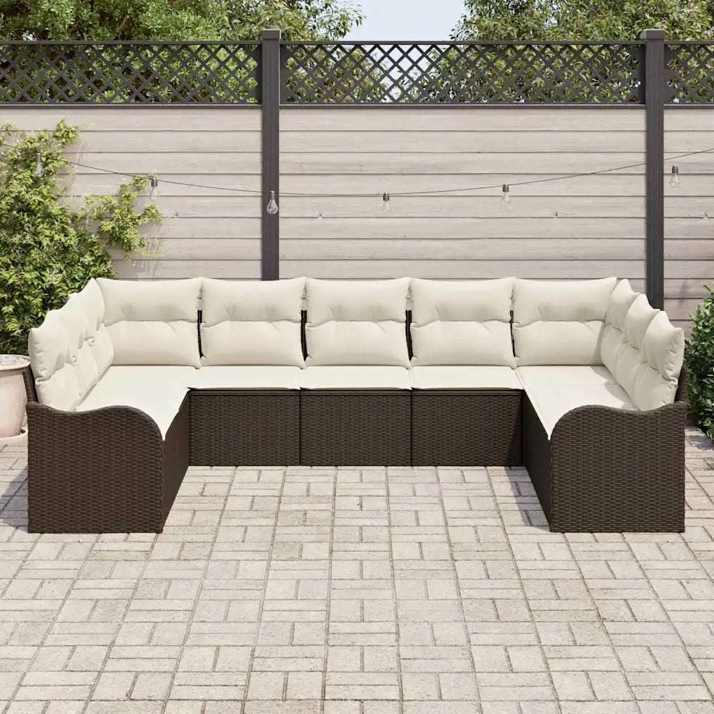 Set Divano da Giardino 9 pcs Marrone e bianco polyrattan 3354527