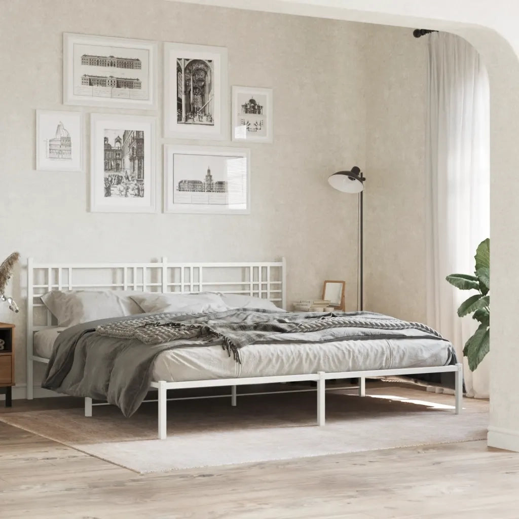 Letto matrimoniale | Letto per adulti | Giroletto con Testiera Metallo Bianco 183x213 cm