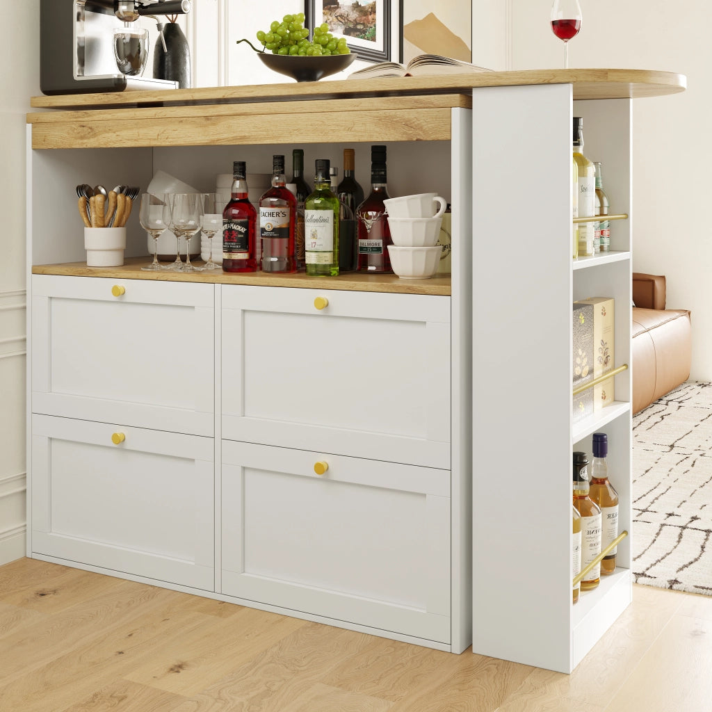 OKWISH Mobile Contenitore Modulare con 4 Cassetti e Ripiani Aperti Girevoli 360, per Soggiorno Studio, MDF, 105 x 39 x 102 cm