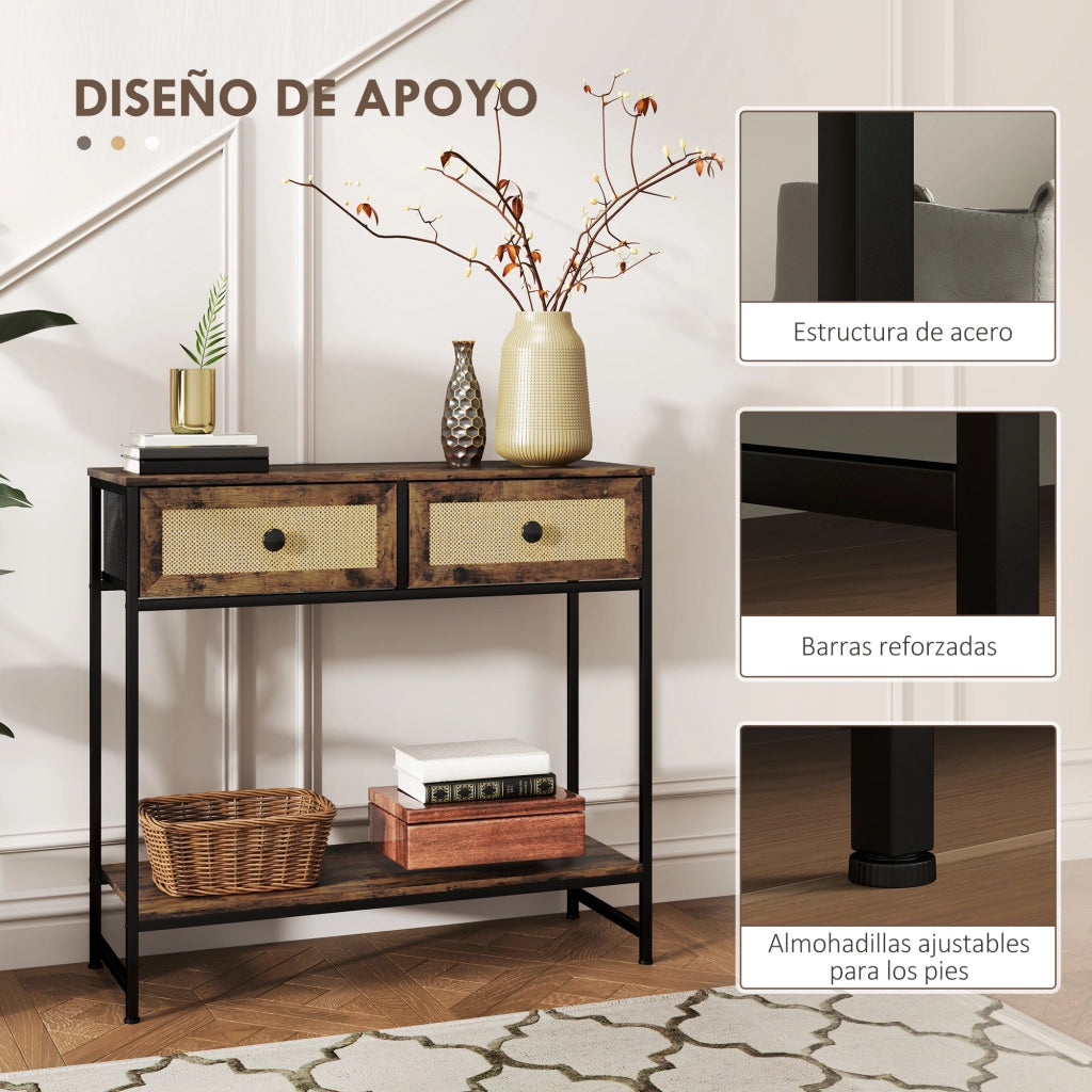 Consola in legno con 2 cassetti ¨C zephmum ¨C 80x30x75 cm marrone
