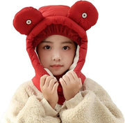 Cappuccio per bambino da unisex, caldo, impermeabile e con fodera in pile per il viso, capuchino per l'inverno, cappello con protezione per il collo, cappello da bivacco all'aperto - rosso