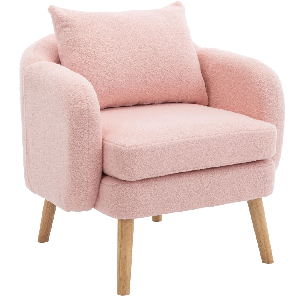 Poltrona 1 posto con cuscino di sostegno in tessuto teddy rosa