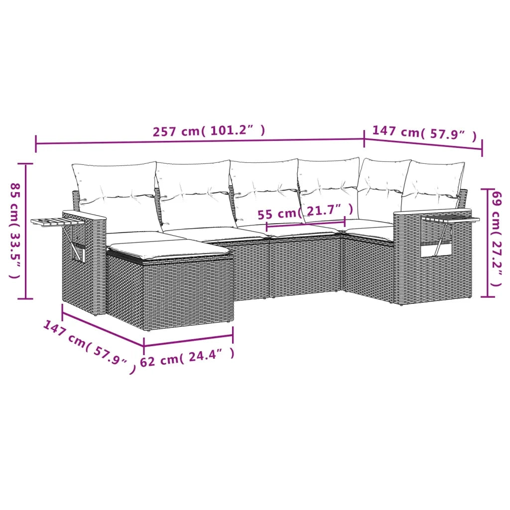 Set Divano da Giardino 6 pz con Cuscini Nero in Polyrattan 3227016