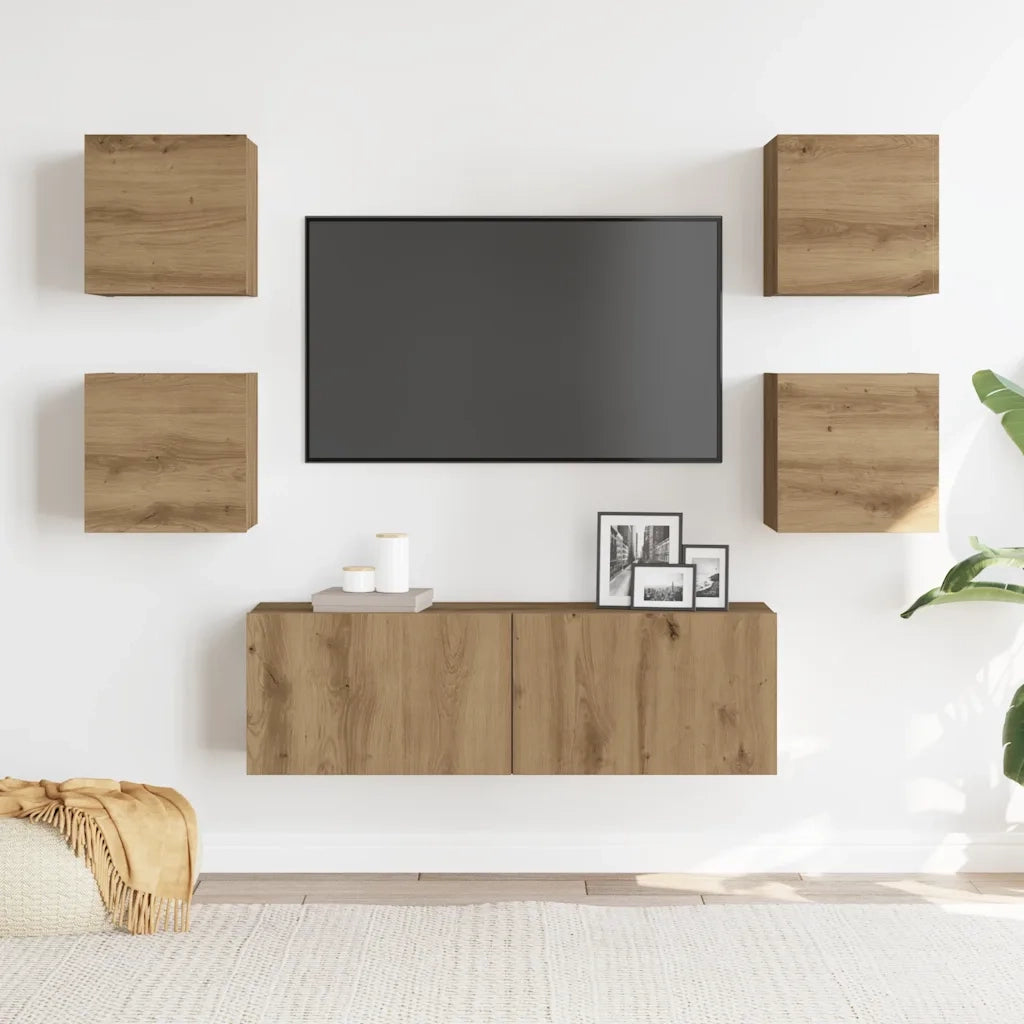 Set Mobile TV 5 pz | Armadietto TV | Mobile Porta TV Montato a Parete Rovere in Legno Multistrato