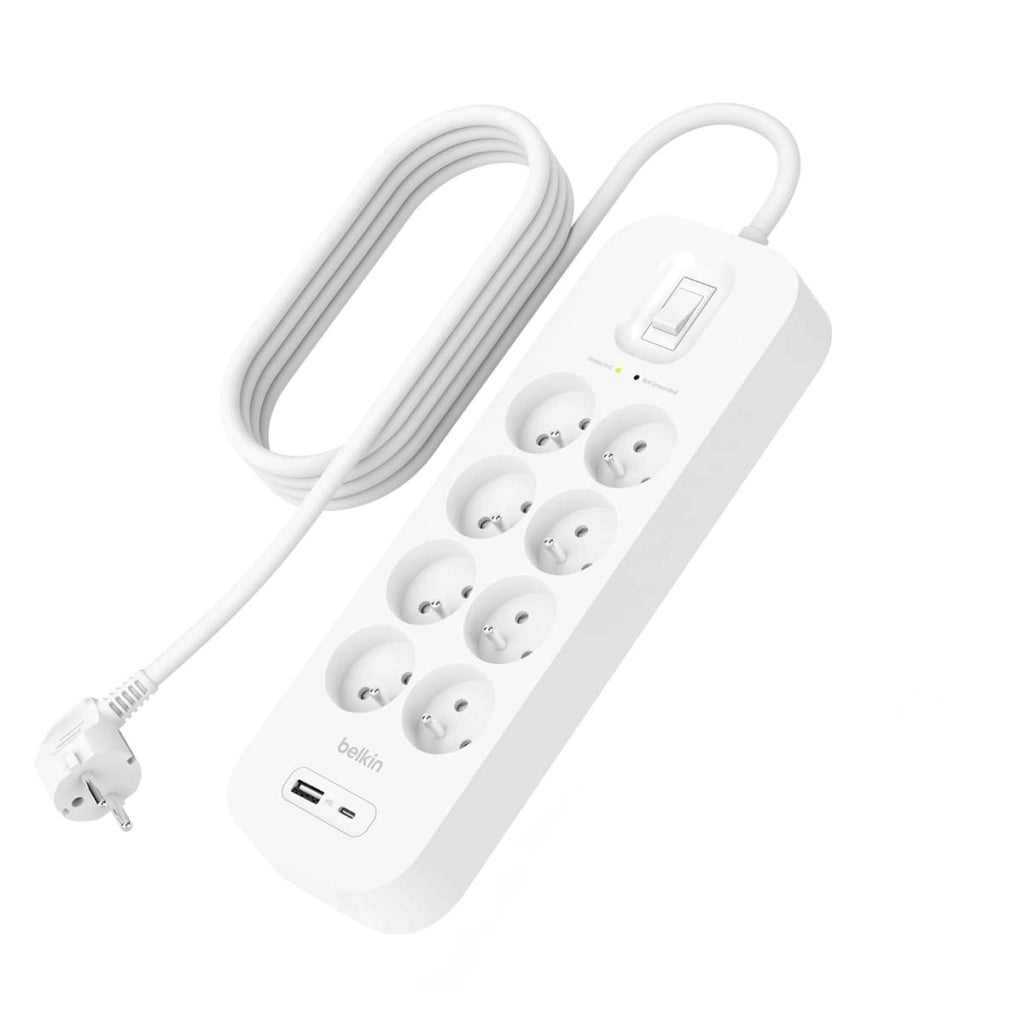 Multipresa Protezione Sovratensioni 8 Prese Tipo E USB-C / USB-A Cavo 2m Bianco Belkin