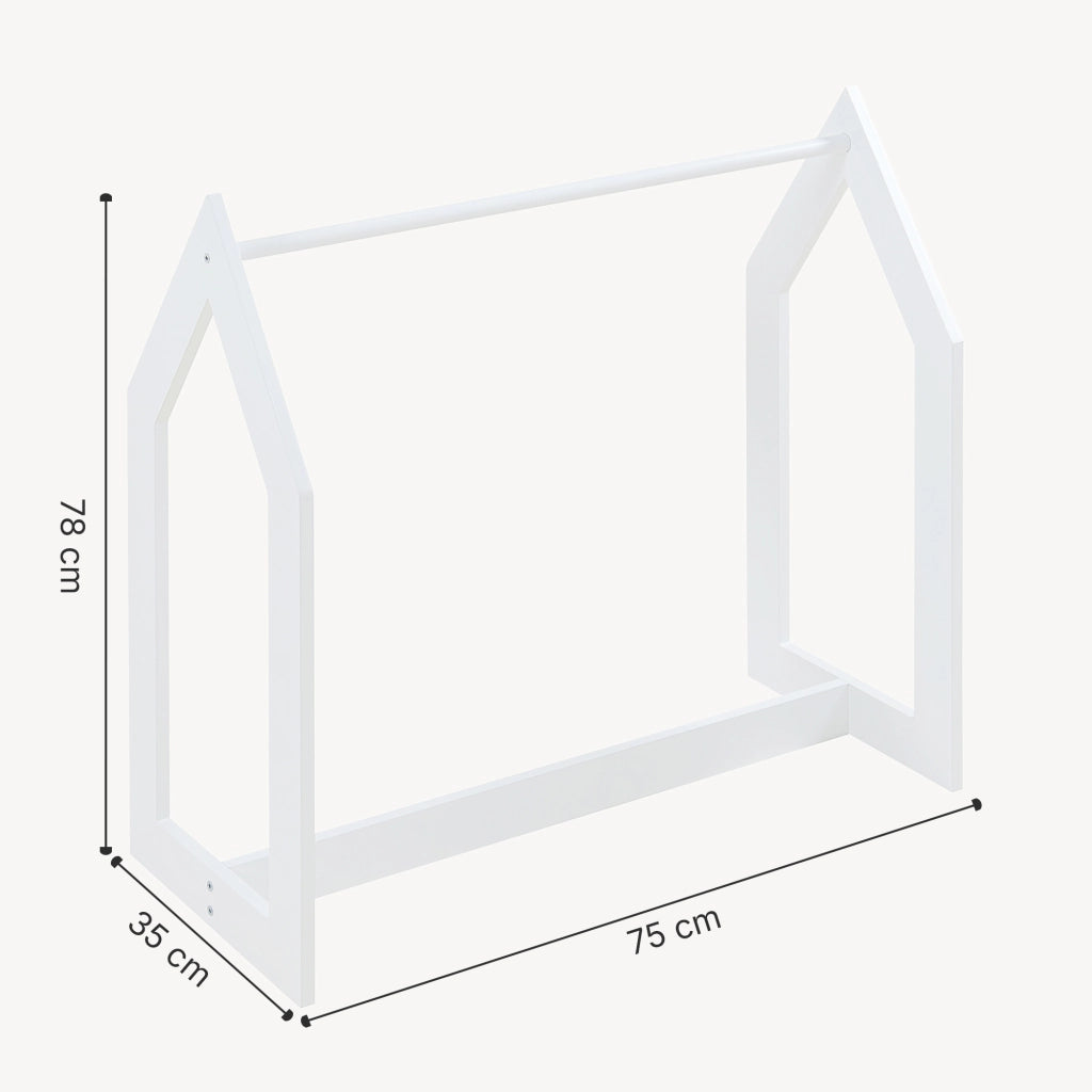Stand Appendiabiti Værløse per Bambini Porta Abiti a Forma di Casetta 78x75x35 cm Bianco [en.casa]