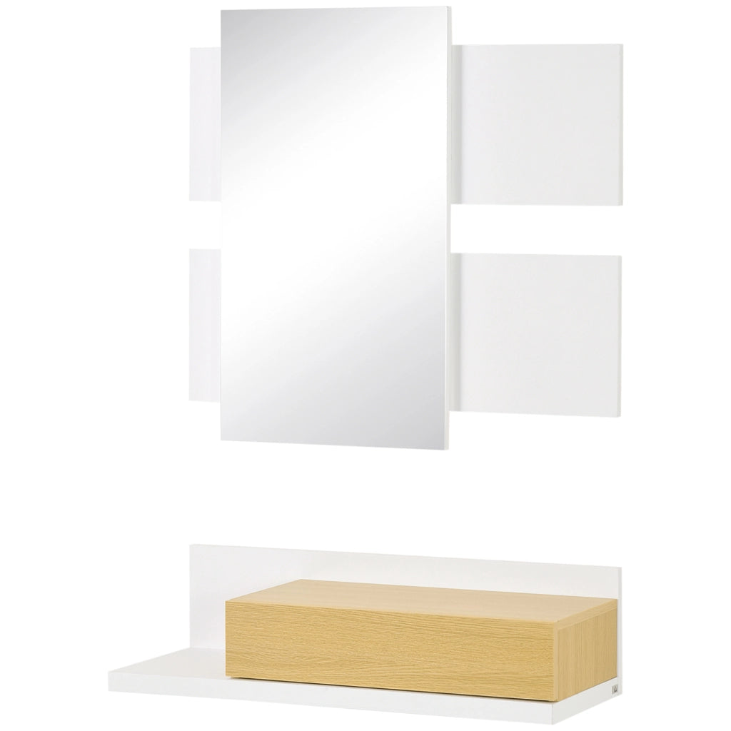 Set di Mobili da Ingresso con Specchio e Cassetto, Arredamento Moderno in Legno con Specchiera 40x70cm, Fissaggio a Muro