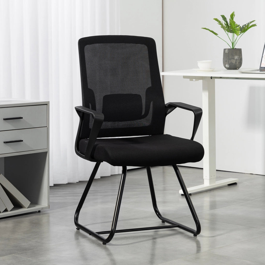 Sedia da Ufficio Ergonomica Senza Ruote con Braccioli ¨C Xylo ¨C Nero, Sala d'Attesa