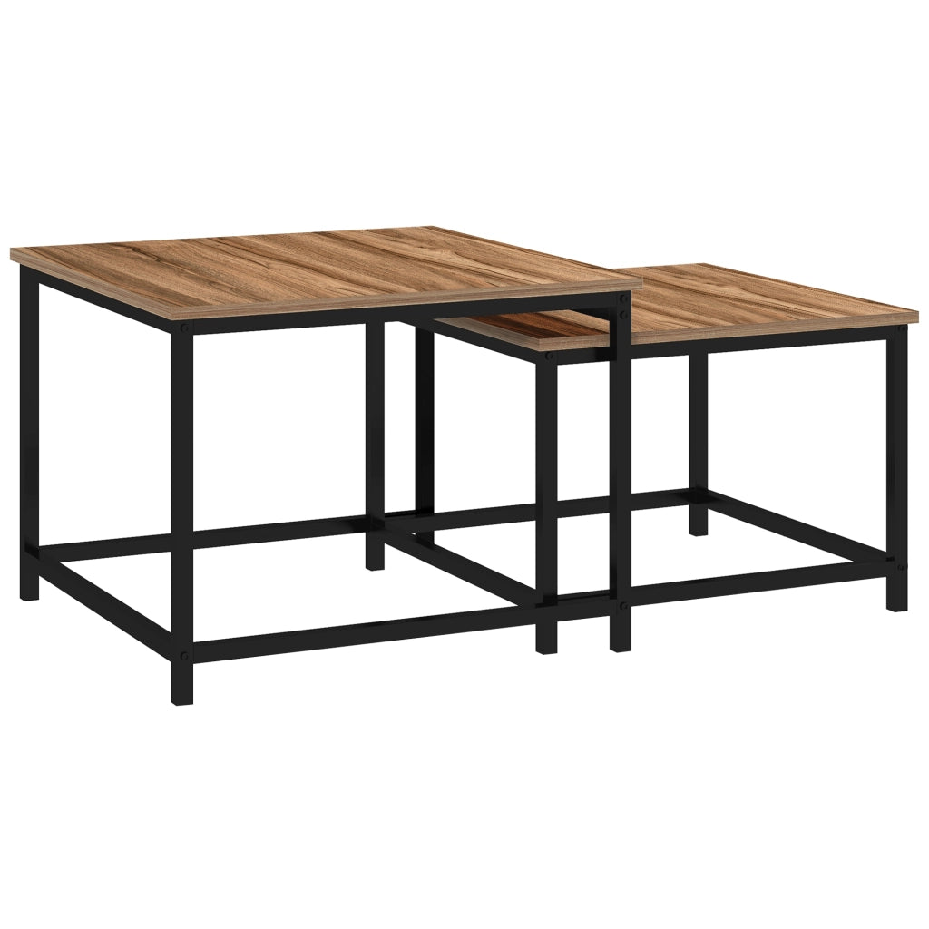 Set 2 Tavolini da Salotto ¨C Xylo ¨C Design Industriale Nero Acciaio Effetto Legno