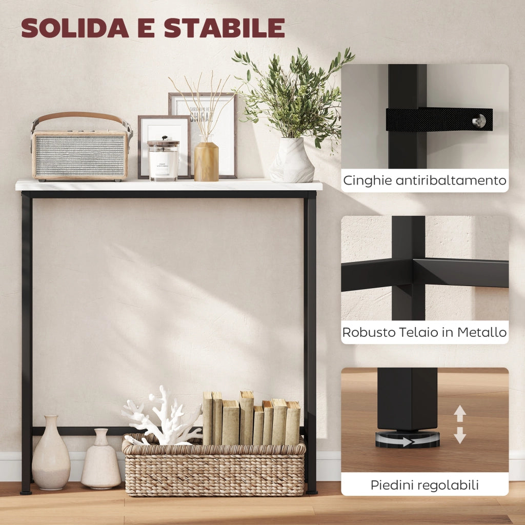 Consolle da Ingresso 75x24x76 cm Piano Effetto Marmo in Legno e Acciaio Bianco e Nero