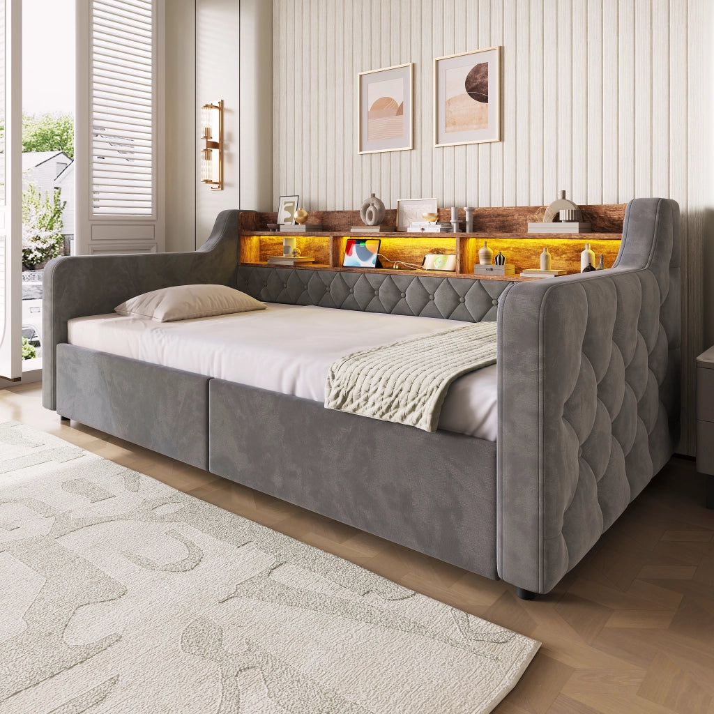 letto imbottito velluto grigio scuro 90 x 190 cm