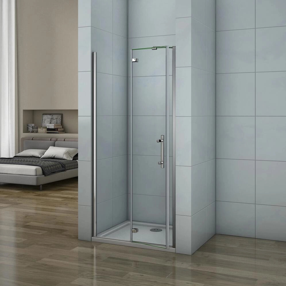 195 cm Porta Doccia per Nicchia Apertura Battente con Barra Stabilizzatrice Vetro 6 mm Temperato Trasparente Anticalcare Larga 90 cm